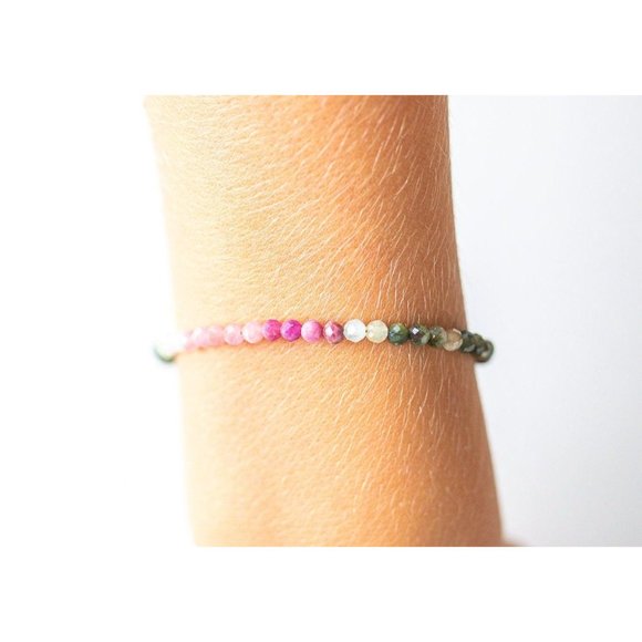 Watermelon Tourmaline Beaded Bracelet Dainty Gemstone Jewelry for Girlfriend - Picture 8 of 8